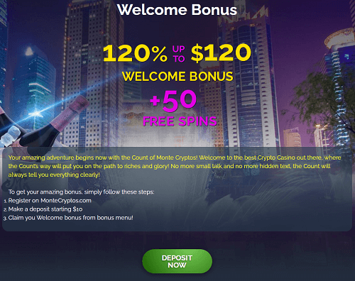Welcome Bonus at Monte Cryptos Casino